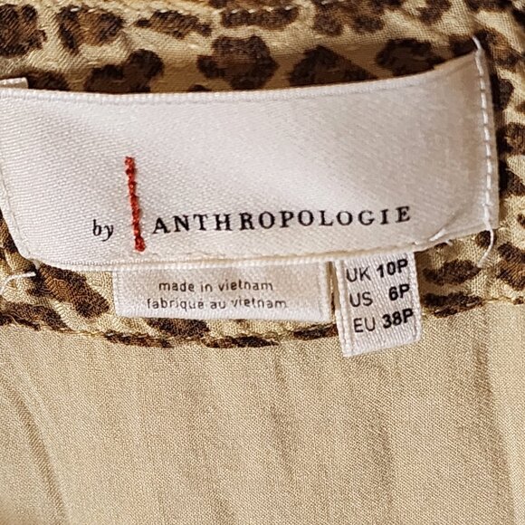 Anthropologie Leopard Print Maxi Dress, Button Front Flutter Sleeve Size 10P - Picture 7 of 9